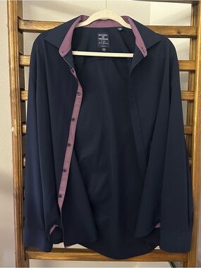 Society Of Threads Black Shirt with Maroon Polka-Dot Trim